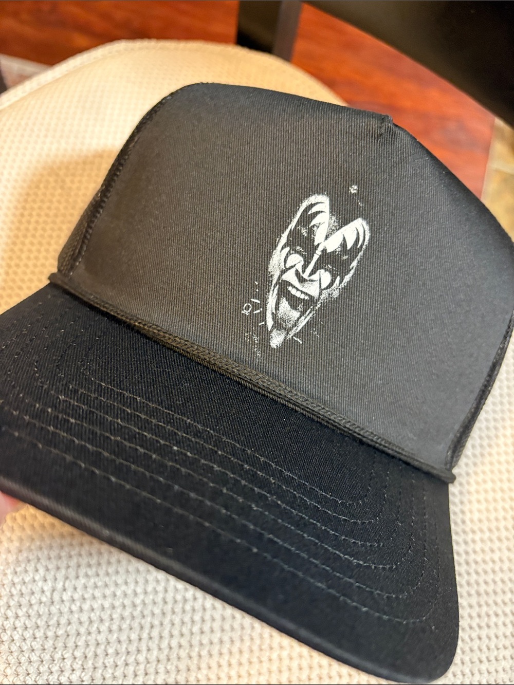Black Trucker Hat with Gene Simmons Face